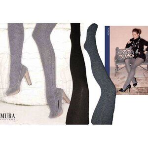 Women Winter Warm Black Tights Embroidered Cotton Pantyhose Made in Italy